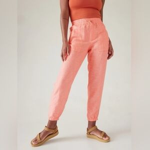 Athleta Retreat Coral Pink Linen Jogger Pants Plus Zise 14